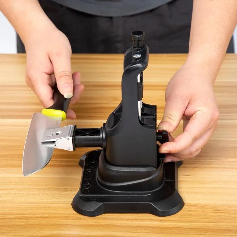 Professional Knife Sharpener System with Cast Iron Base and Whetstones