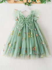 Infant Toddler Girl Summer Mesh Dress Butterfly Embroidery Cap Sleeve Baby Dress