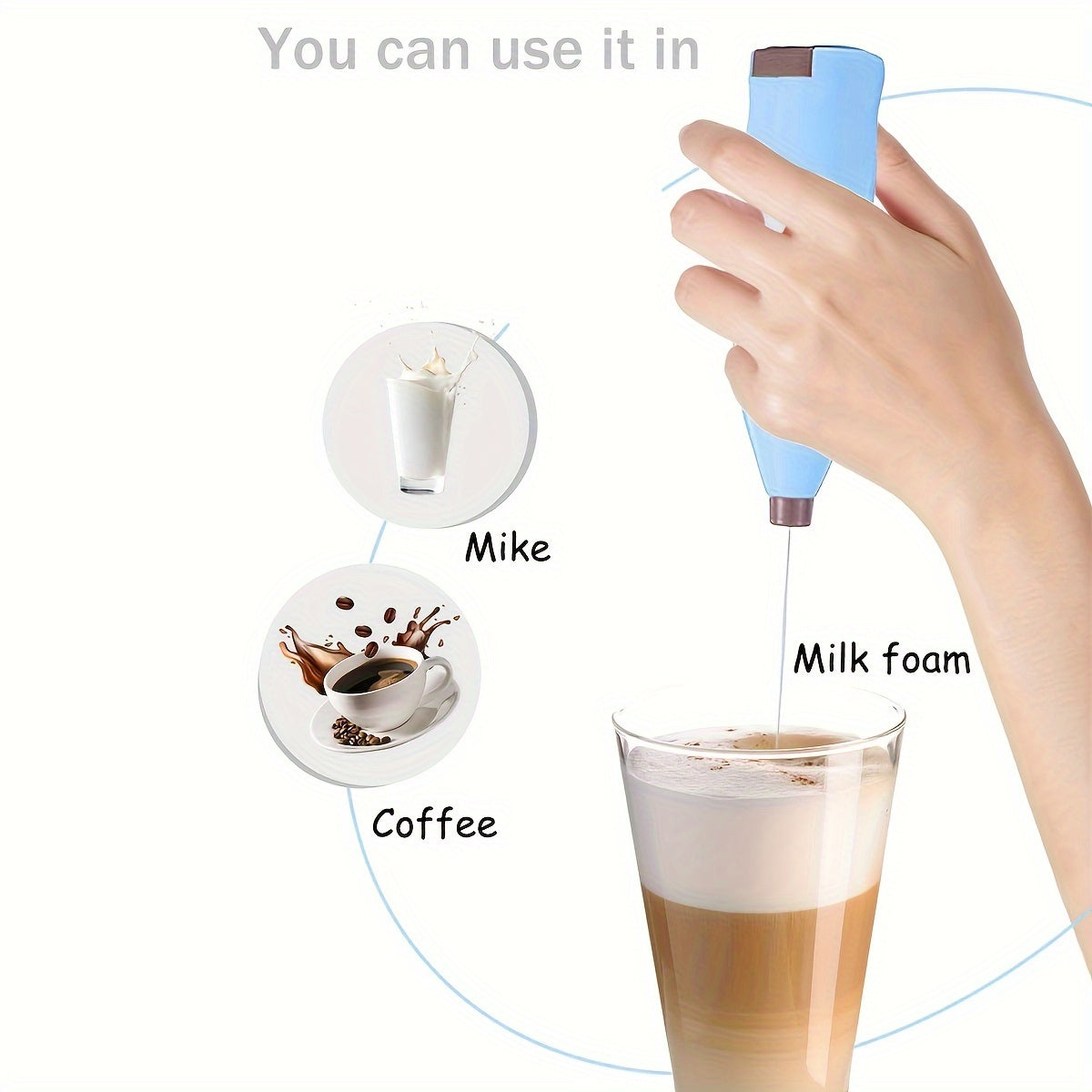 Ручной электрический миксер из нержавеющей стали, работающий на батарейках, для кофе, молочного чая, кухни