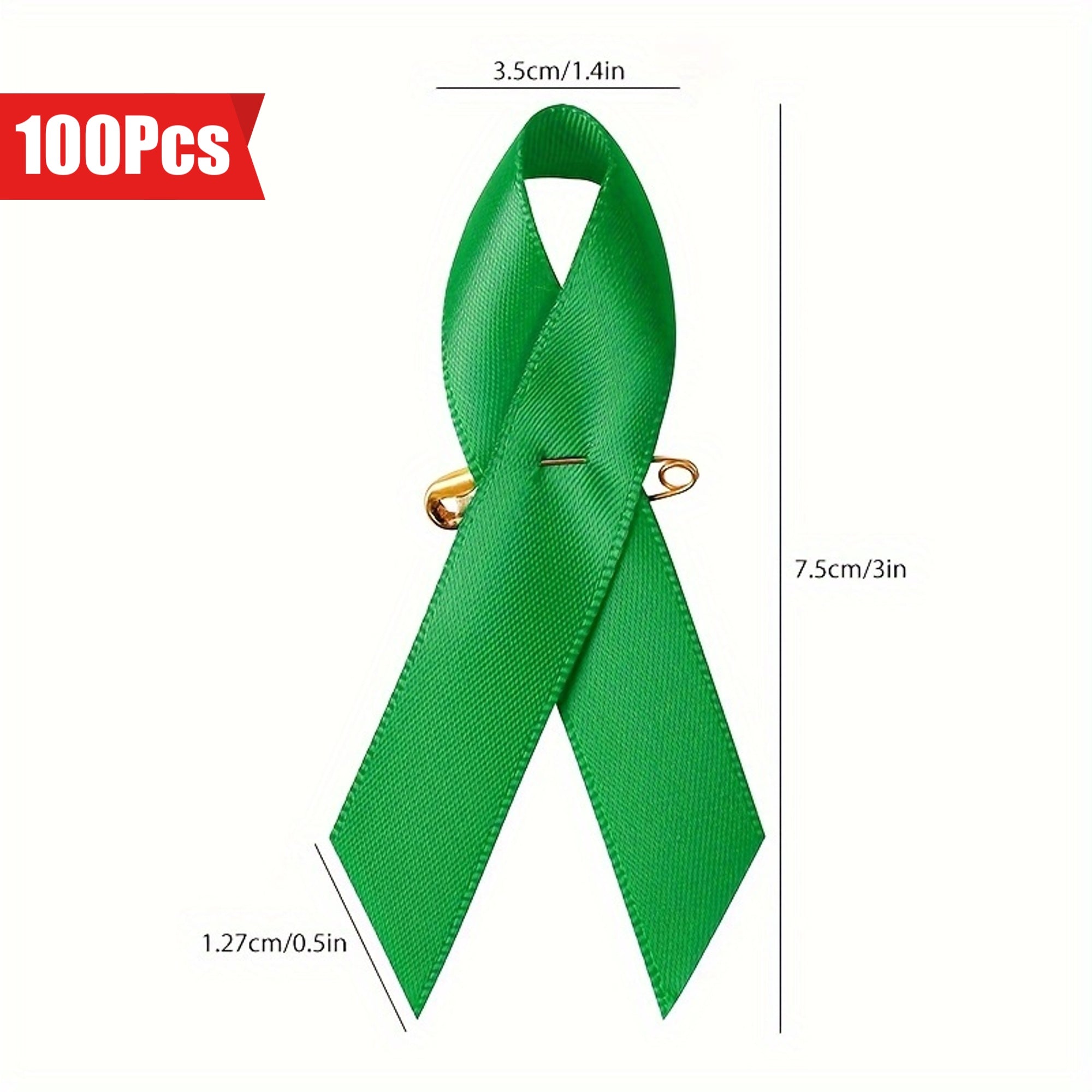 Green Ribbon Badges for Sports Teams Support Groups and Events 100 Pack