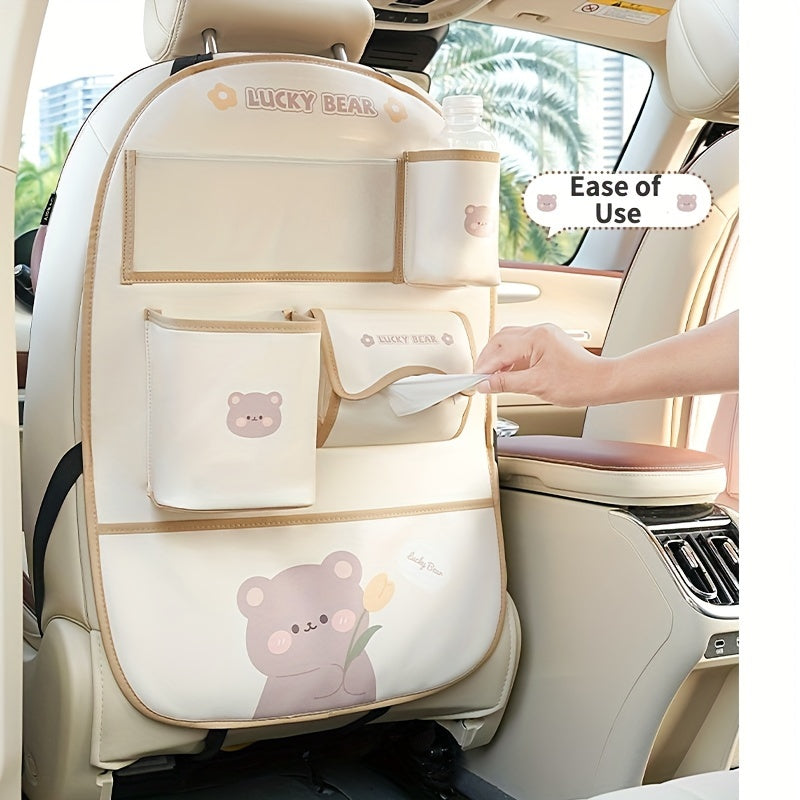 Car Organizer with Trash Bin Tissue Holder Cup and Phone Slots Faux Leather
