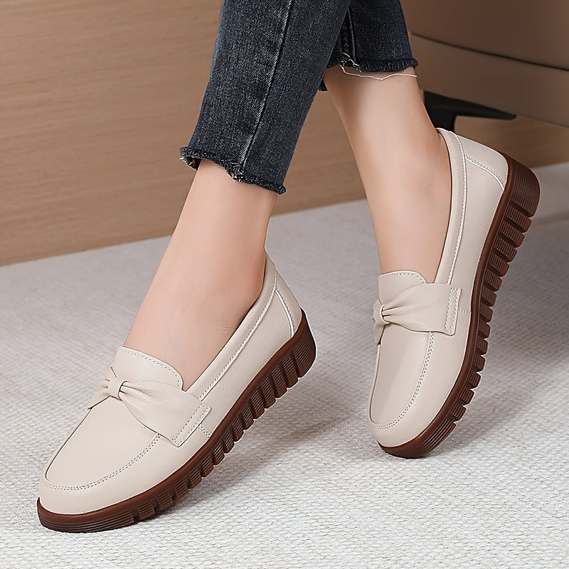Women's Slip-On Loafers with Bow in Black White Red Brown Gray Lightweight Casual Shoes