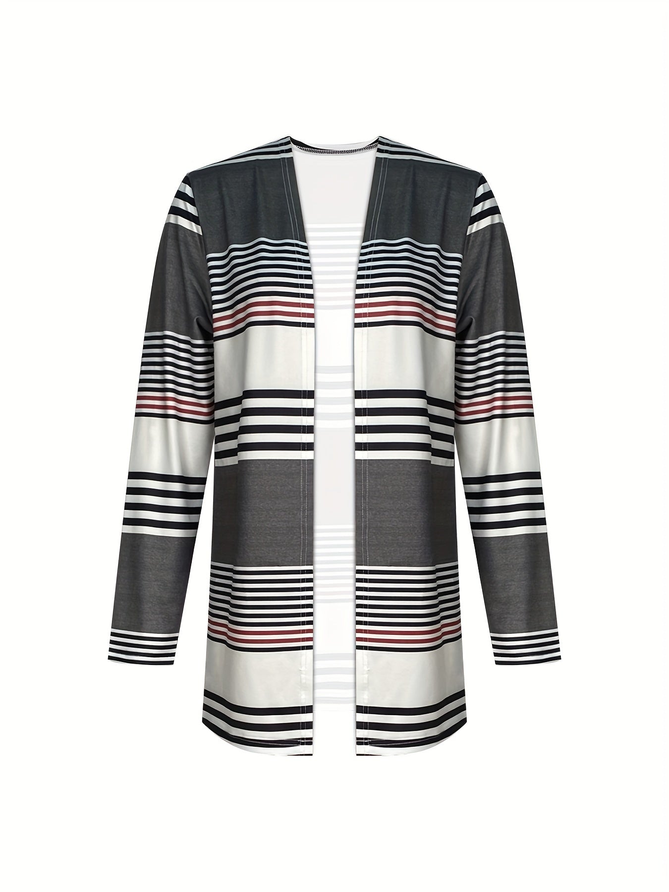 Conjunto de pantalón de punto de poliéster para todas las estaciones de mujer con cárdigan a rayas y pantalones de pierna ancha