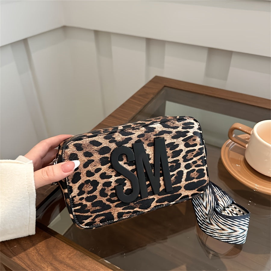 Leopard Print PU Crossbody Bag with Detachable Strap Dark Brown Small Shoulder Bag