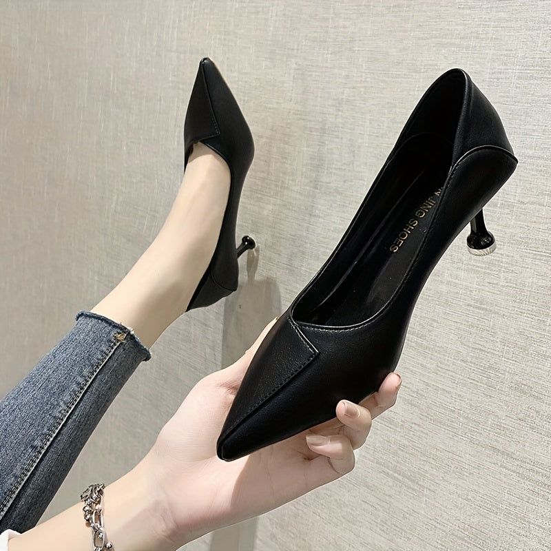 Women's Solid Color Pointed Toe Court Pumps with Kitten Heels for Office Wear