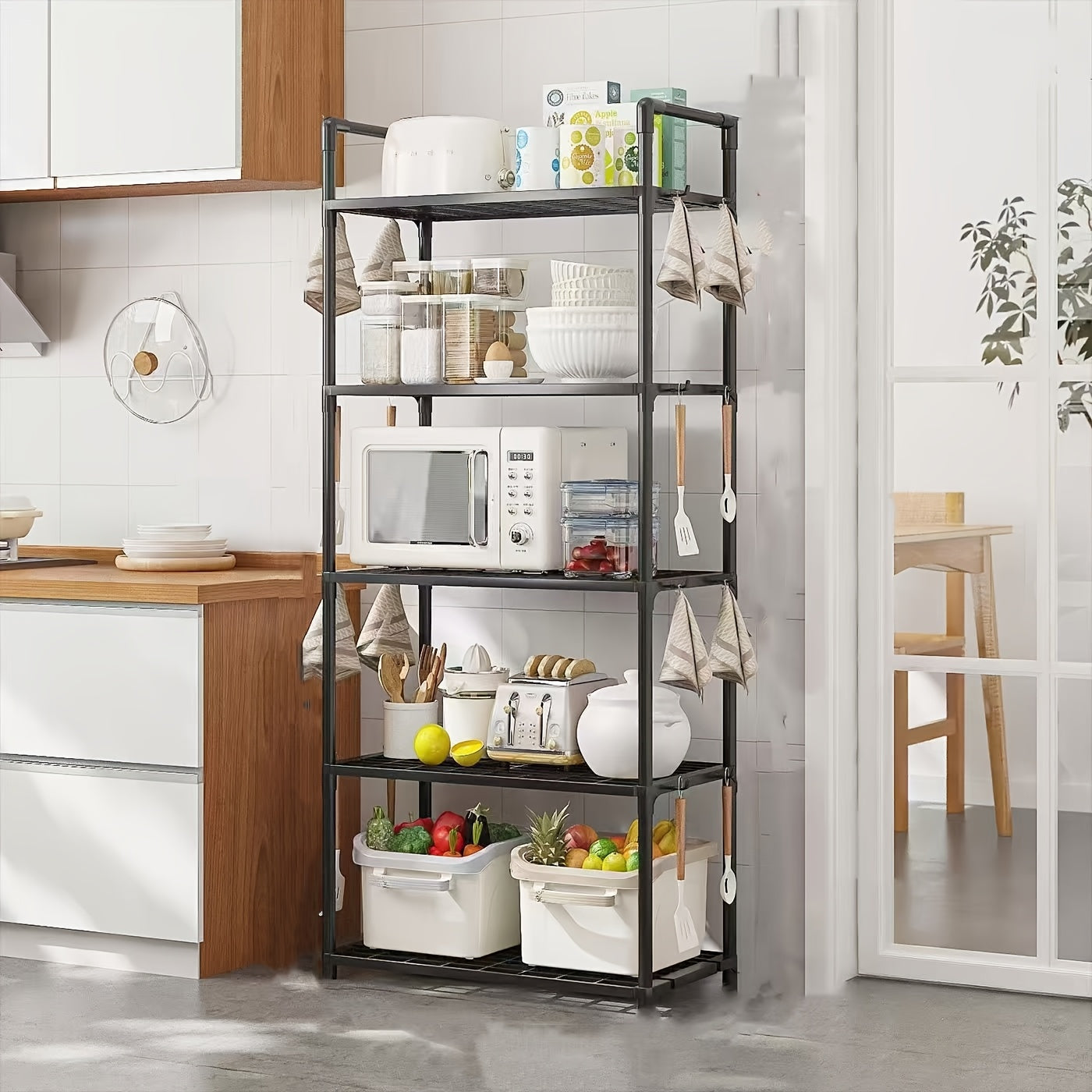 Metal and Plastic Storage Rack for Kitchen Bathroom Living Room with Tiered Shelves