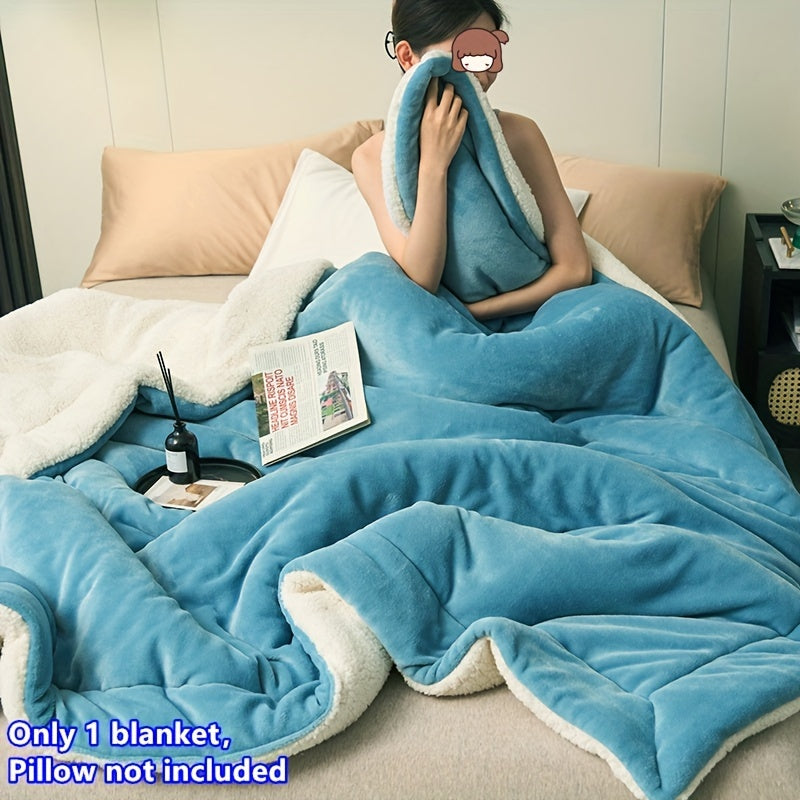 Double-Layered Flannel Fleece Sherpa Throw Blanket Solid Color Cozy Home Decor
