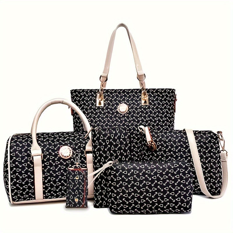 Set of 6 Large Capacity Printed Faux Leather Briefcases for Office and Travel