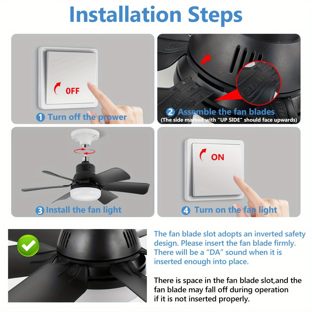 2pcs LED Ceiling Fan Bulb with Remote Control Adjustable Brightness and Speed E26/E27 Compatible for Living Room Bedroom Kitchen