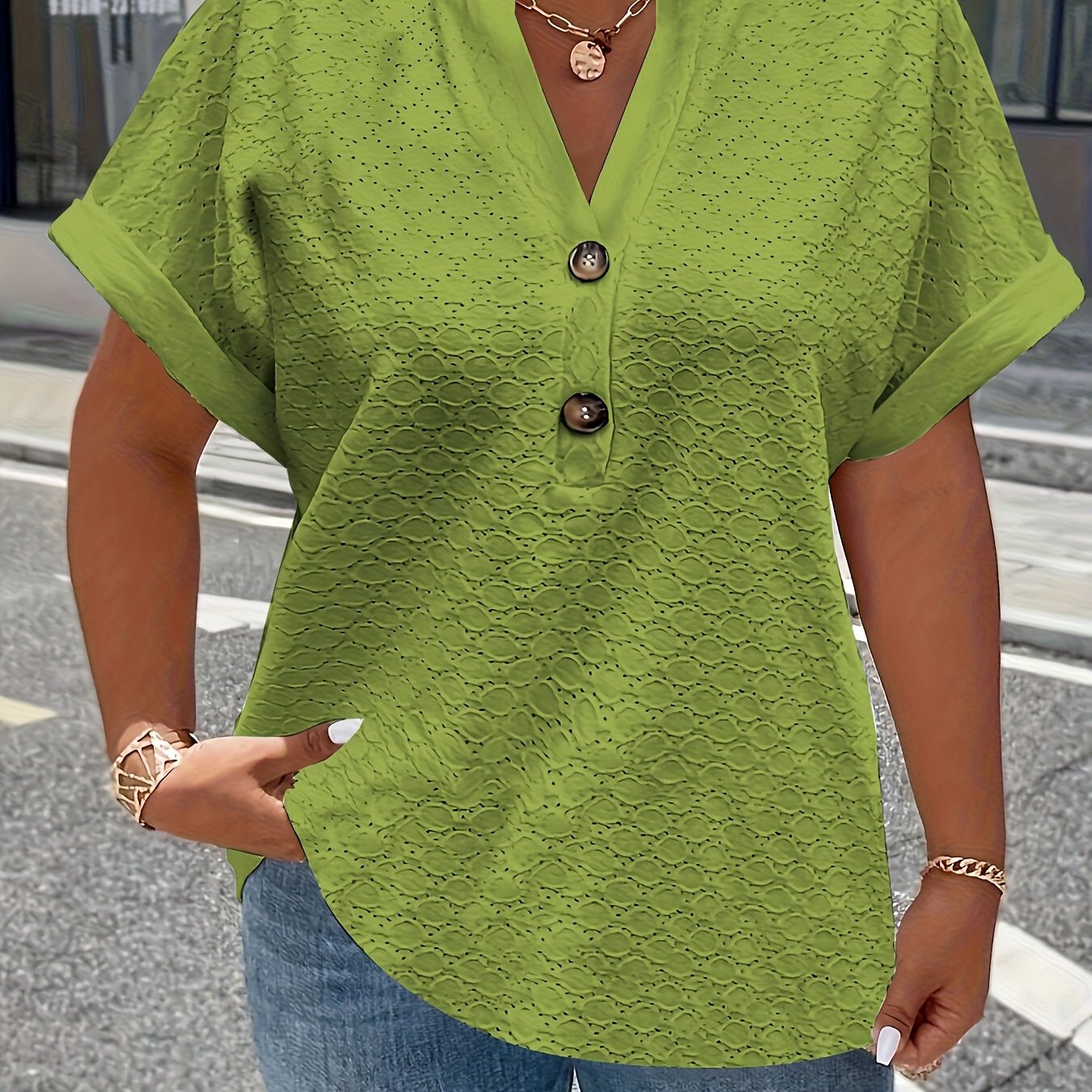 Women's Black Button-Front T-Shirt with Stand-Up Collar Casual Top