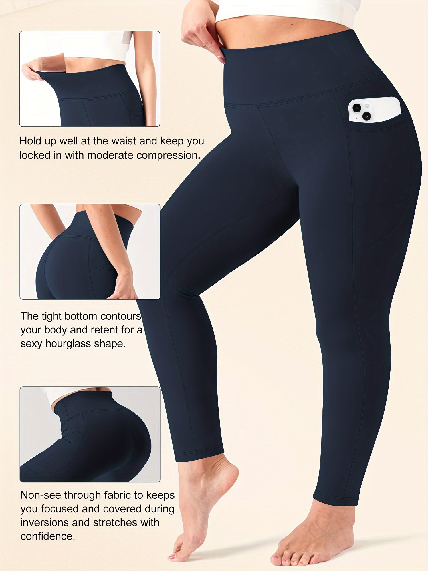 Plus Size Tummy Control Yoga Pants with Pockets High-Waisted Workout Leggings