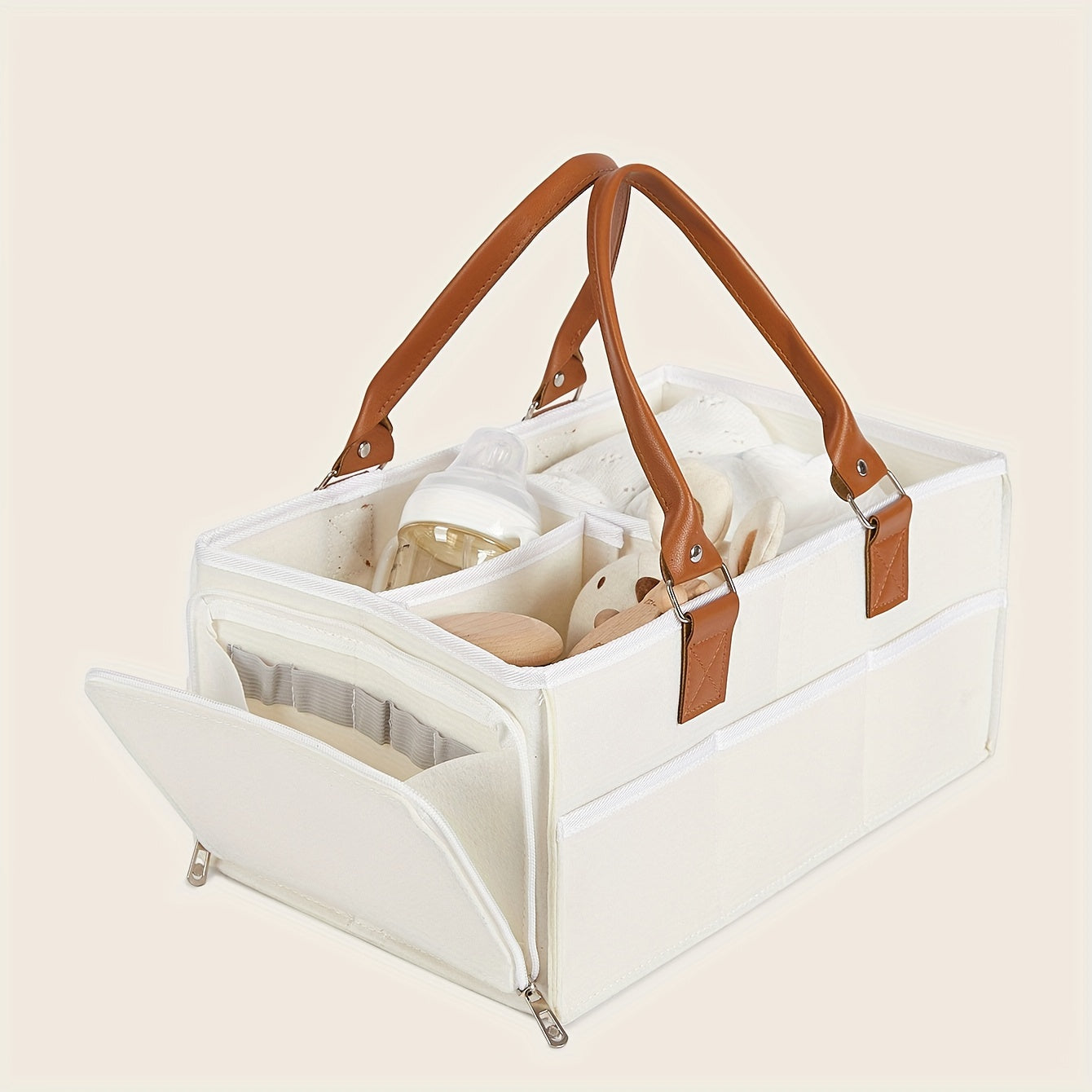 Light Grey Diaper Bag for Moms with Zipper Closure and Foldable Design