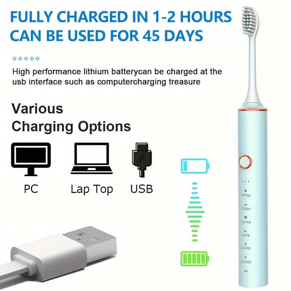 Elektr tozalash cho'tkasi, 6 rejimli, tishlarni oqartirish to'plami, almashtiriladigan boshlar bilan