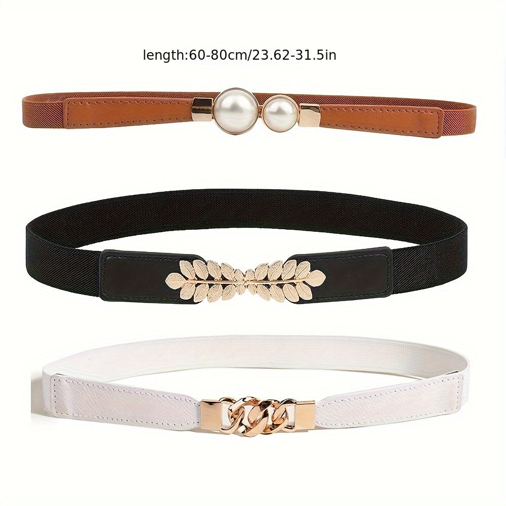 Набор из 3 женских эластичных ремней с металлической пряжкой, узкие ремни для платьев