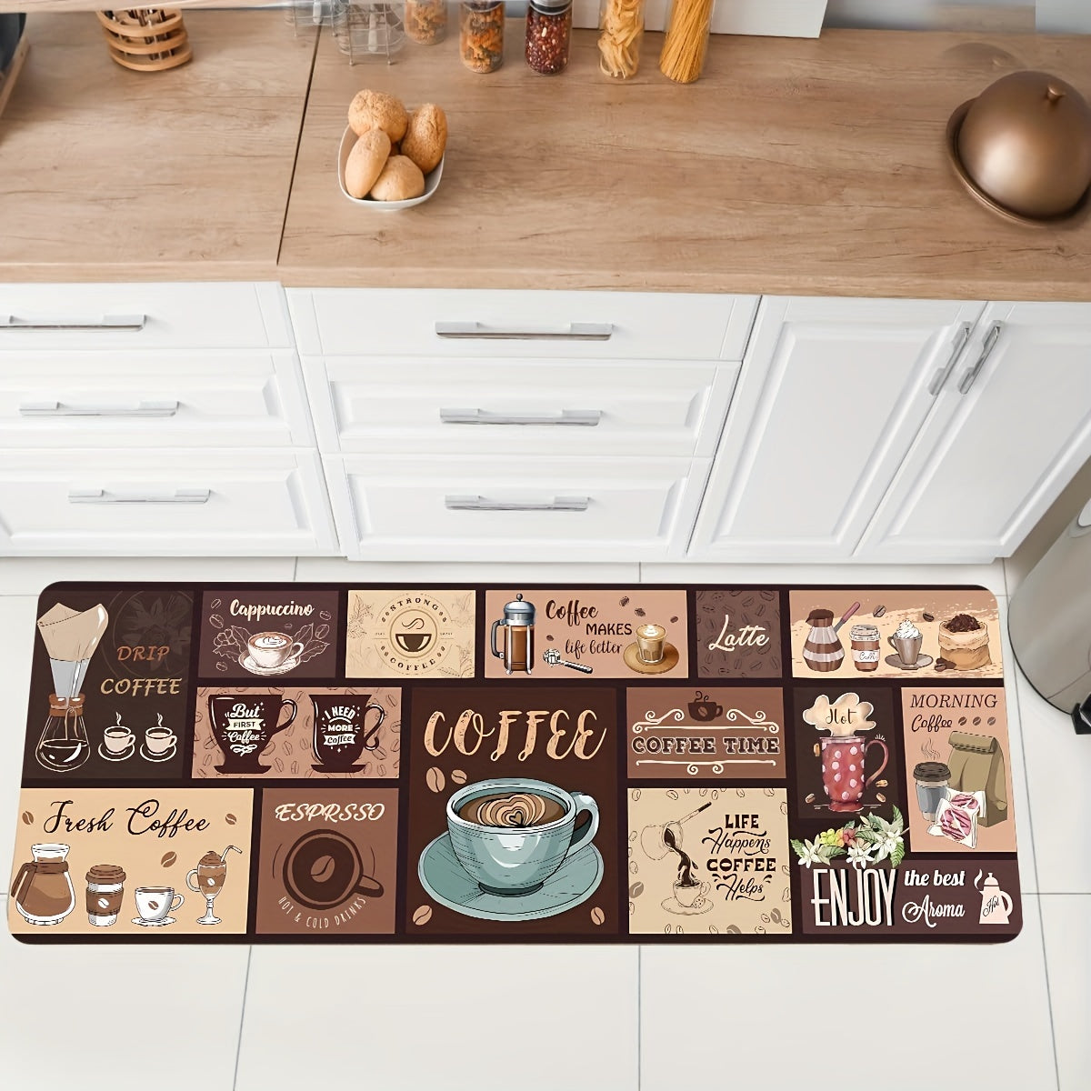 Vintage Coffee Kitchen Mat Anti-Fatigue Entryway Bedroom Living Room Easy to Clean