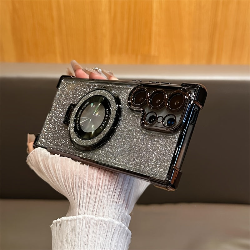 Luxury Magnetic Glitter Gradient Phone Case for Samsung Galaxy S22+ to S25 Ultra with Stand and Lens Protection