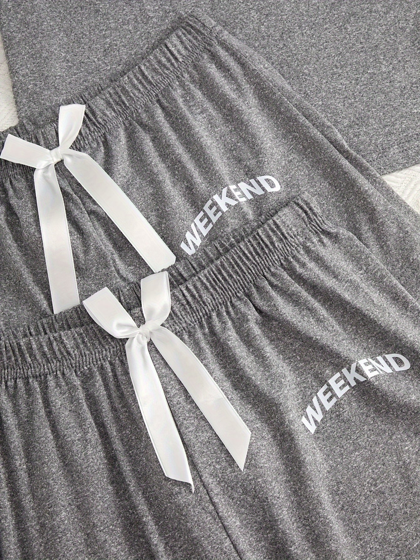 Women's 3-Piece Pajama Set with "Weekend" Print Casual Loungewear Polyester Elastane