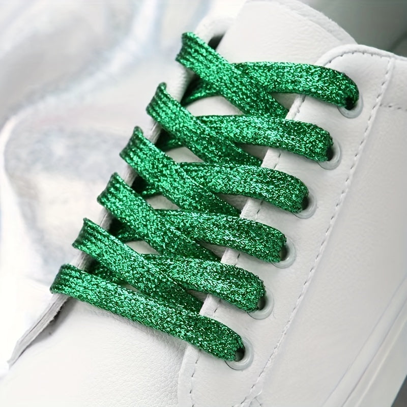 Unisex Glitter Shoe Laces Metallic Silver and Gold Flat for Sneakers