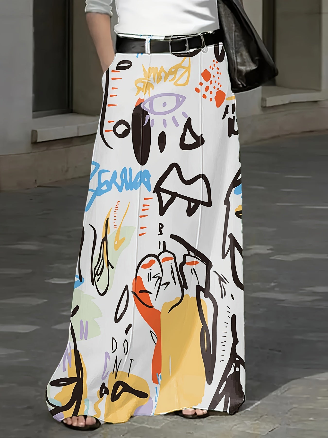 Falda de cintura alta con estampado geométrico para mujer talla grande con bolsillos