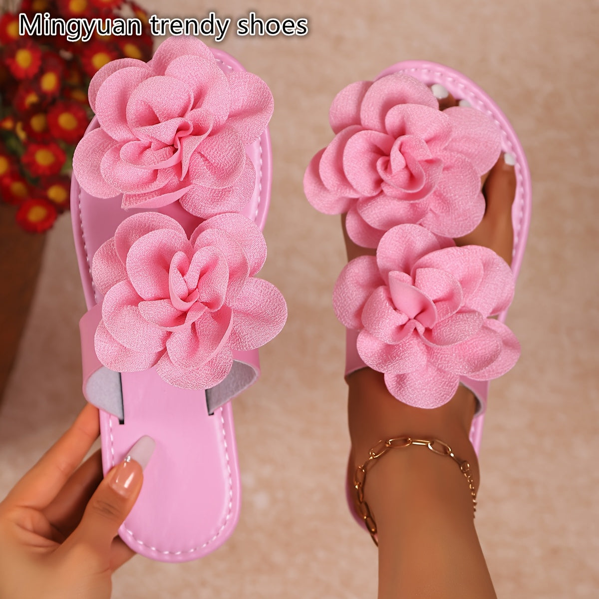 Women’s Floral Flat Slippers Non-Slip Summer Beach Shoes for Casual and Outings