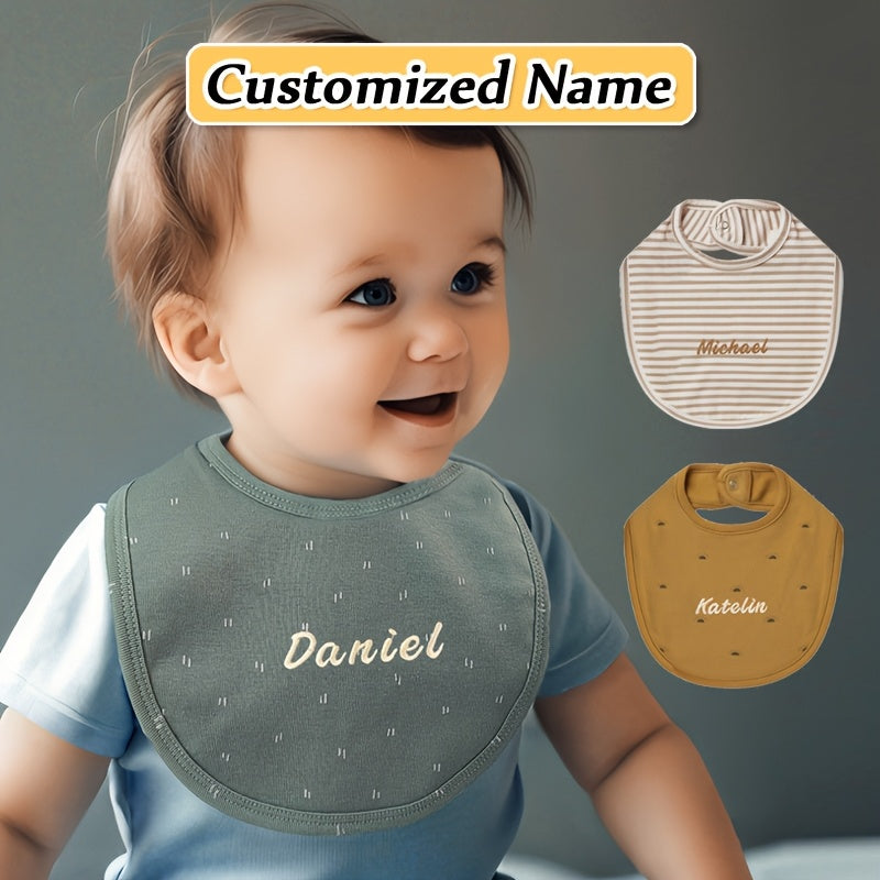 Baby Bib Adjustable Embroidered Name Soft Absorbent Knit for Newborns