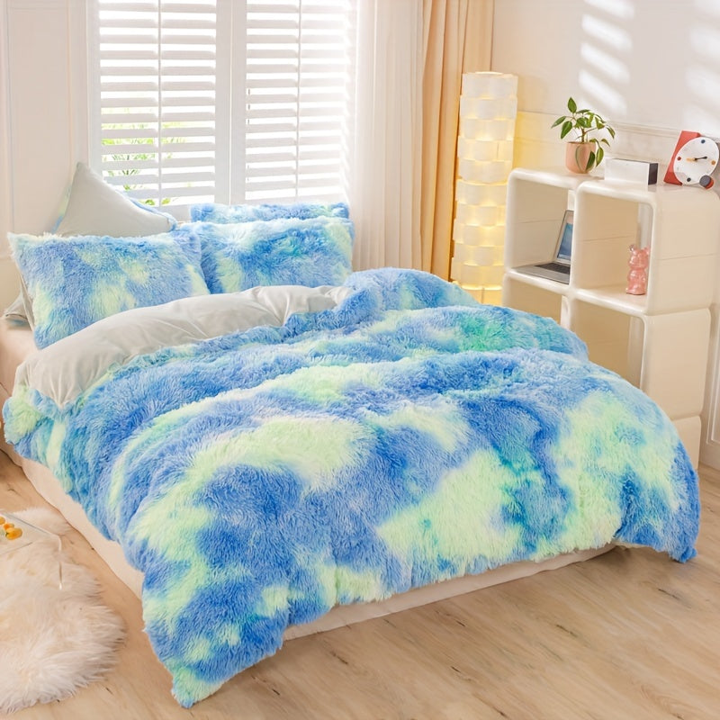 Y2K Tie Dye Plush Duvet Cover Set Includes 1 Duvet Cover and 2 Pillowcases Soft Warm Bedding