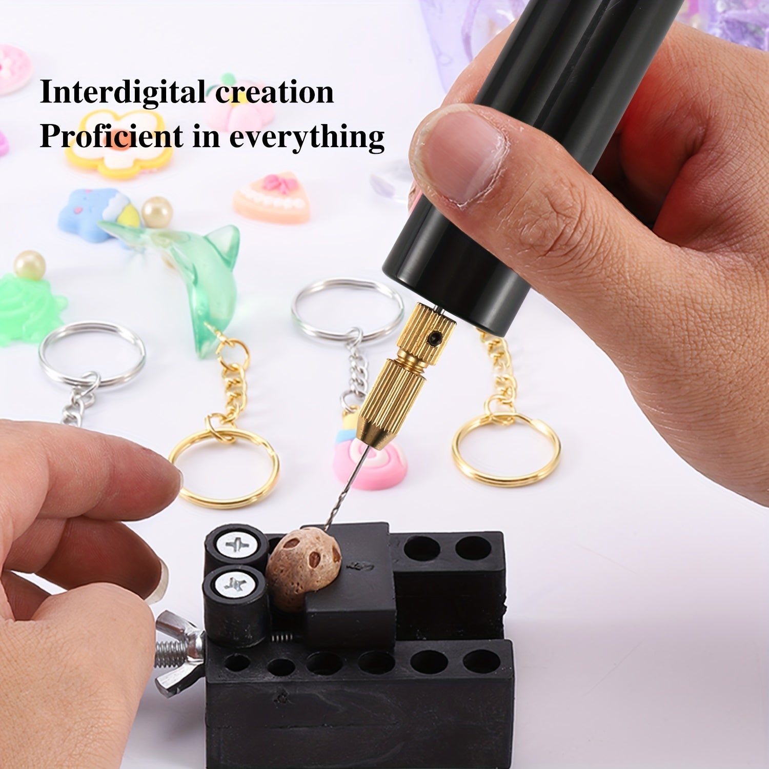 DIY Jewelry Hole Punch Kit with USB Electric Drill and Golden Bits for Pearl and Crystal Crafts