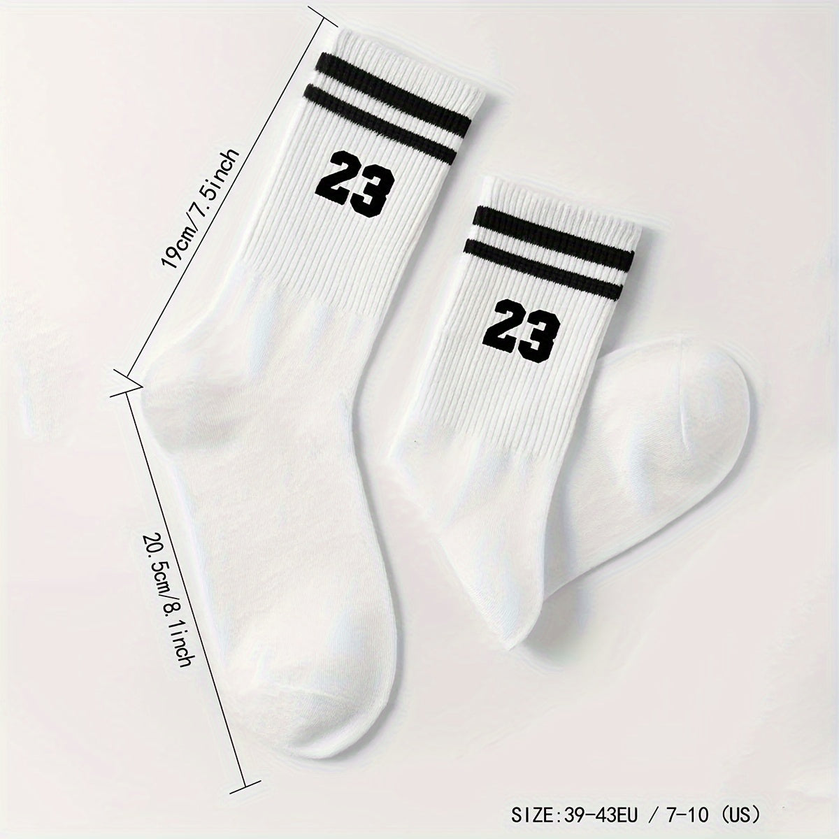 Men's Athletic Mid-Calf Socks Striped Pattern Number 23 Polyester Spandex