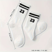 Men's Athletic Mid-Calf Socks Striped Pattern Number 23 Polyester Spandex