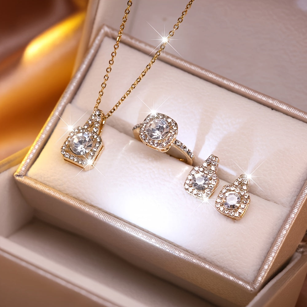 Золотой комплект серьг и ожерелья в квадратной форме (4 шт.)