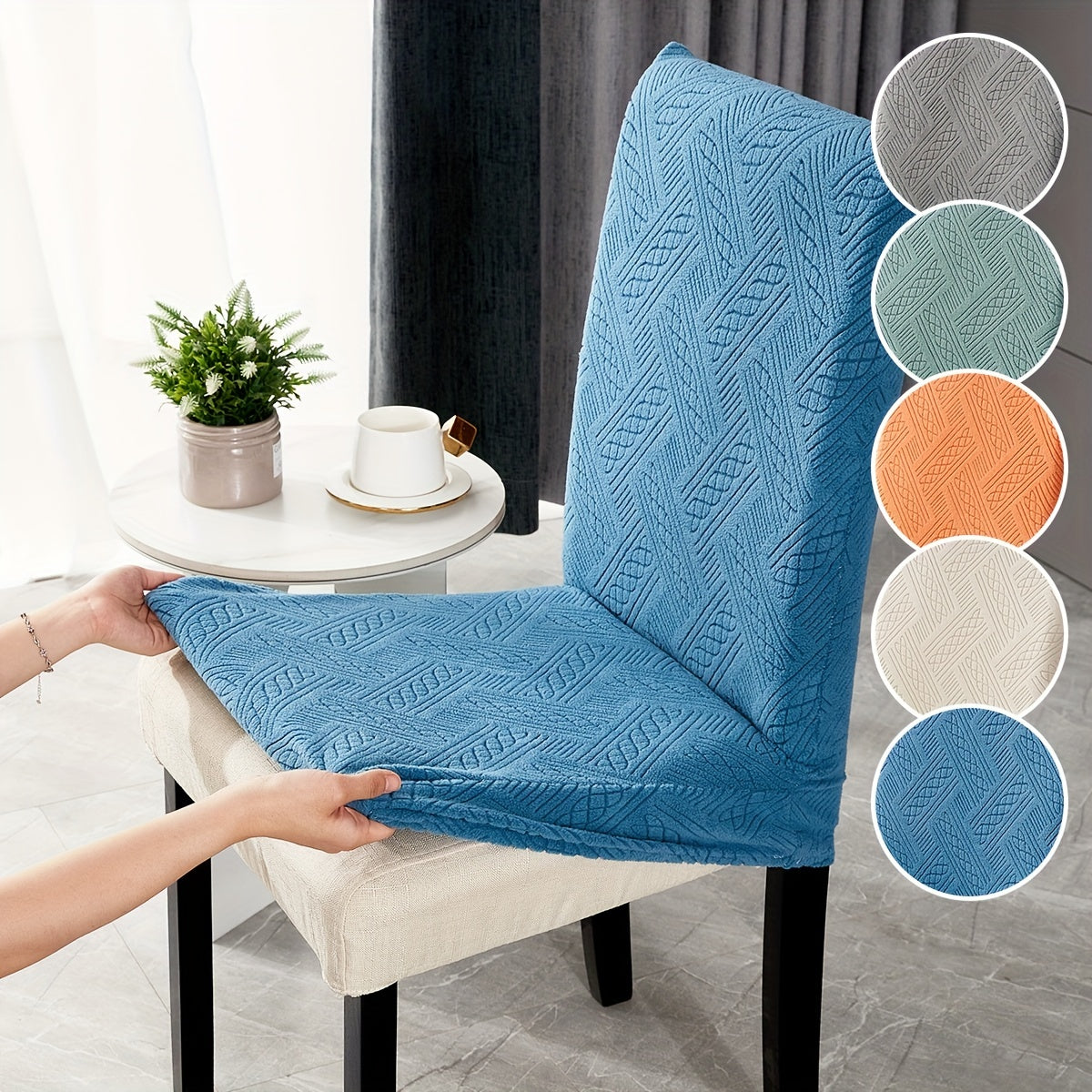 4/6pcs Bohemian Style Jacquard Chair Covers Removable Washable Polyester Spandex