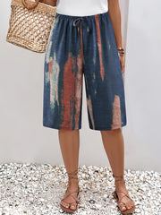 Women's Plus Size Casual Beach Shorts Lightweight Polyester Tie-Waist Abstract Print