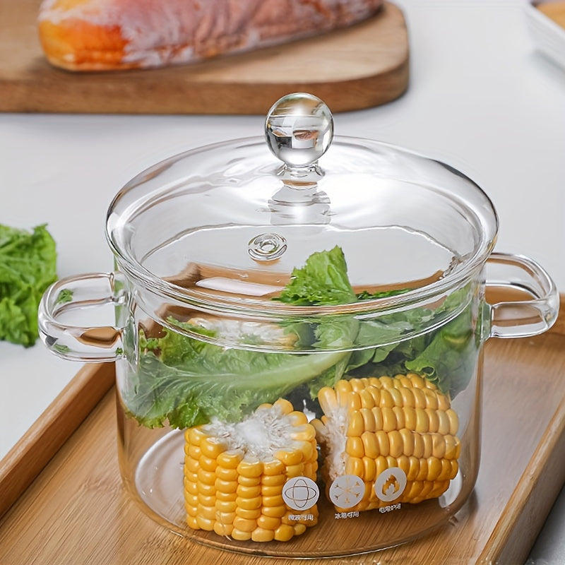 1.5L Borosilikat shisha qozon, qopqog' bilan, sho'rva, makaron, nudul uchun issiqlikka chidamli