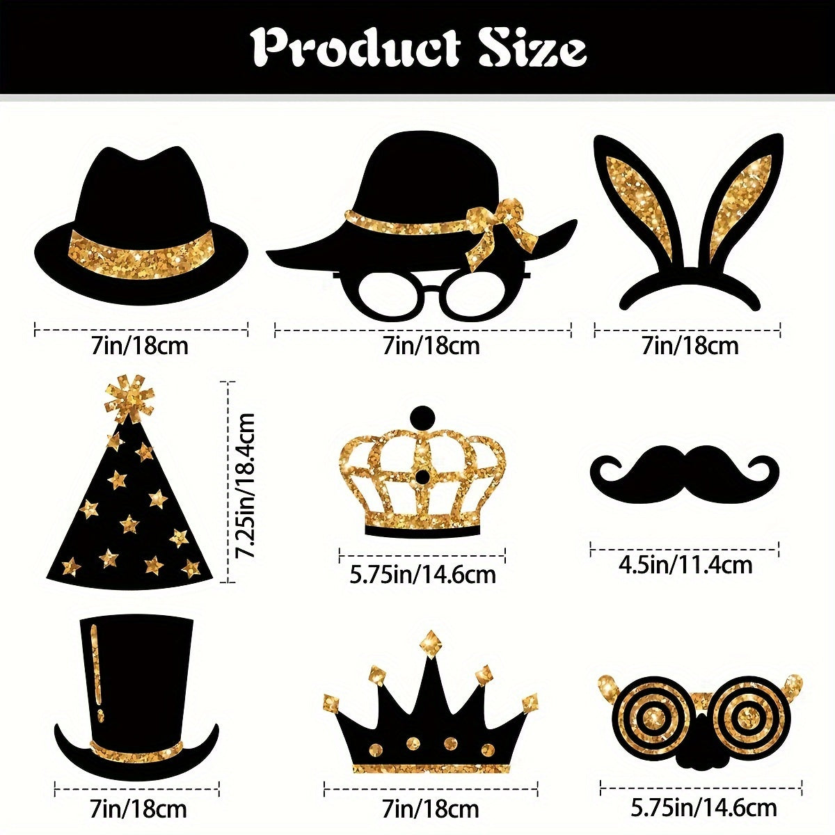 23-Piece Black and Gold Party Props Set Vintage Glitter Accessories for Birthdays Weddings and Graduations