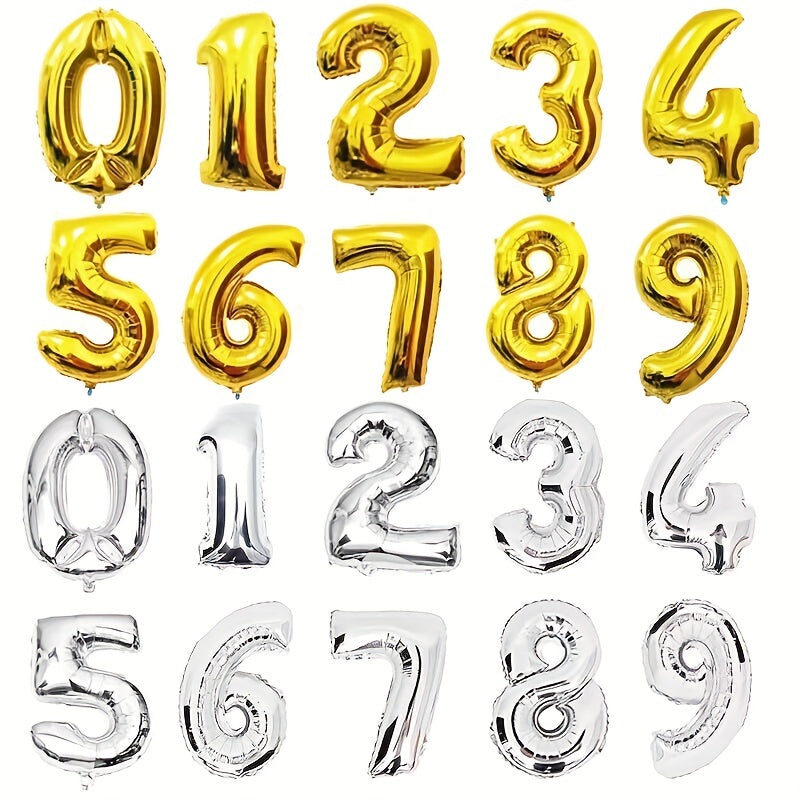 10 Pieces 16 Inch Gold Silver Rose Gold Number Balloons for Party Decorations