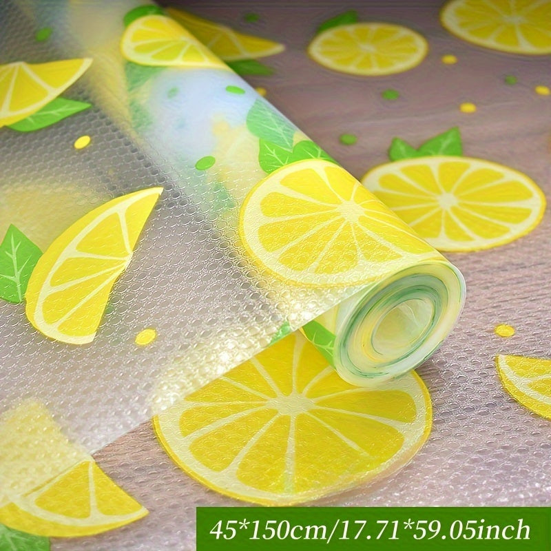 Vinyl Kitchen Cabinet Liner with Lemon Pattern Moisture Waterproof Dustproof Non-Slip Multi-Purpose Shelf Drawer Fridge Mat