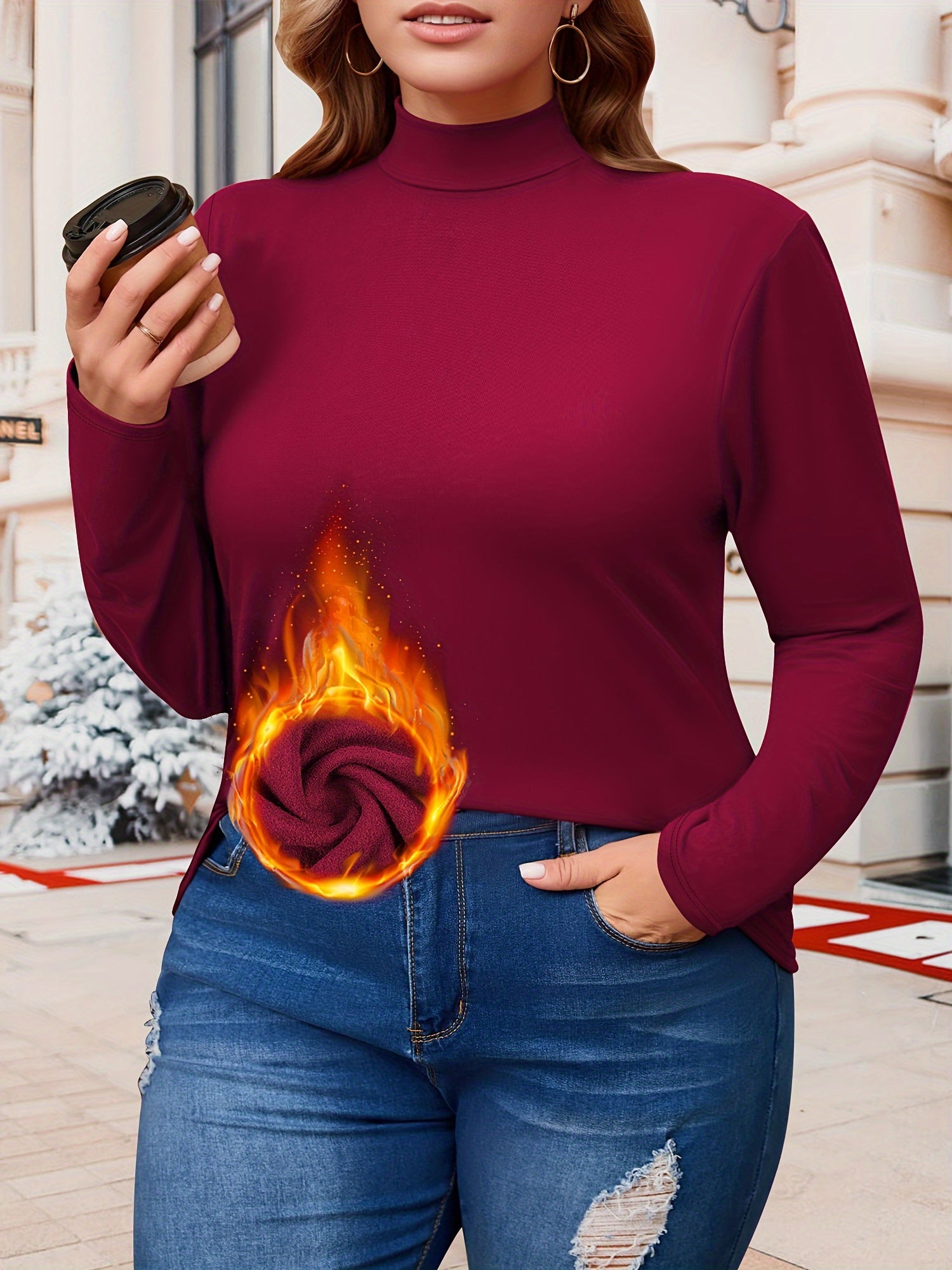 Women's Plus Size Turtleneck Sweater Knit Fleece Warm Long Sleeve Fall Winter