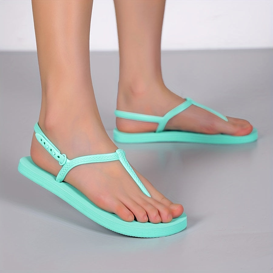 Women Black Flip-Flop Sandals with Adjustable Straps Open Toe Summer Slides