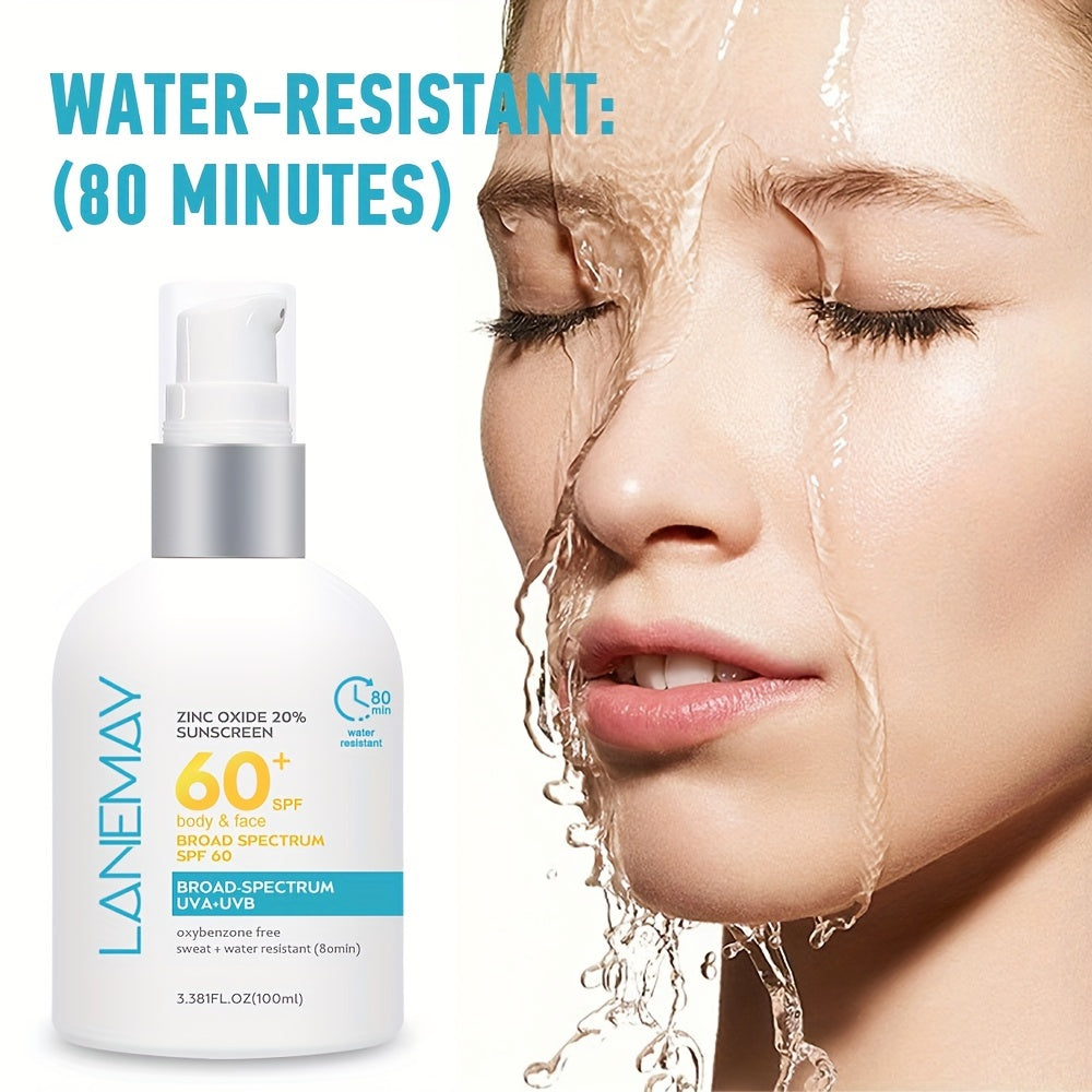SPF 60 Sunscreen Lotion with Zinc Oxide 20% Water Resistant Hypoallergenic for All Skin Types 3.38 fl oz