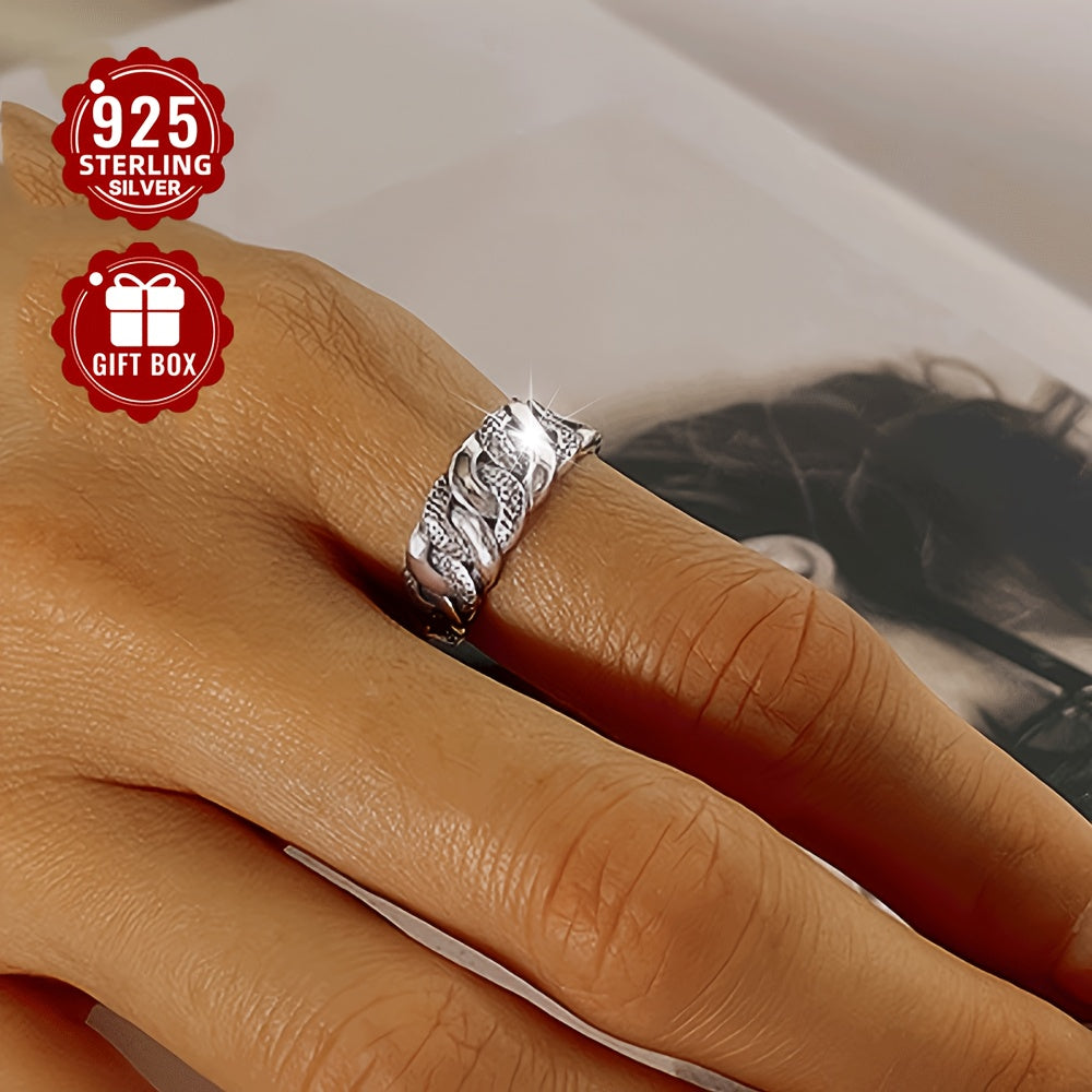 Women's Sterling Silver Geometric Twist Ring Retro Punk Style for Party Festival