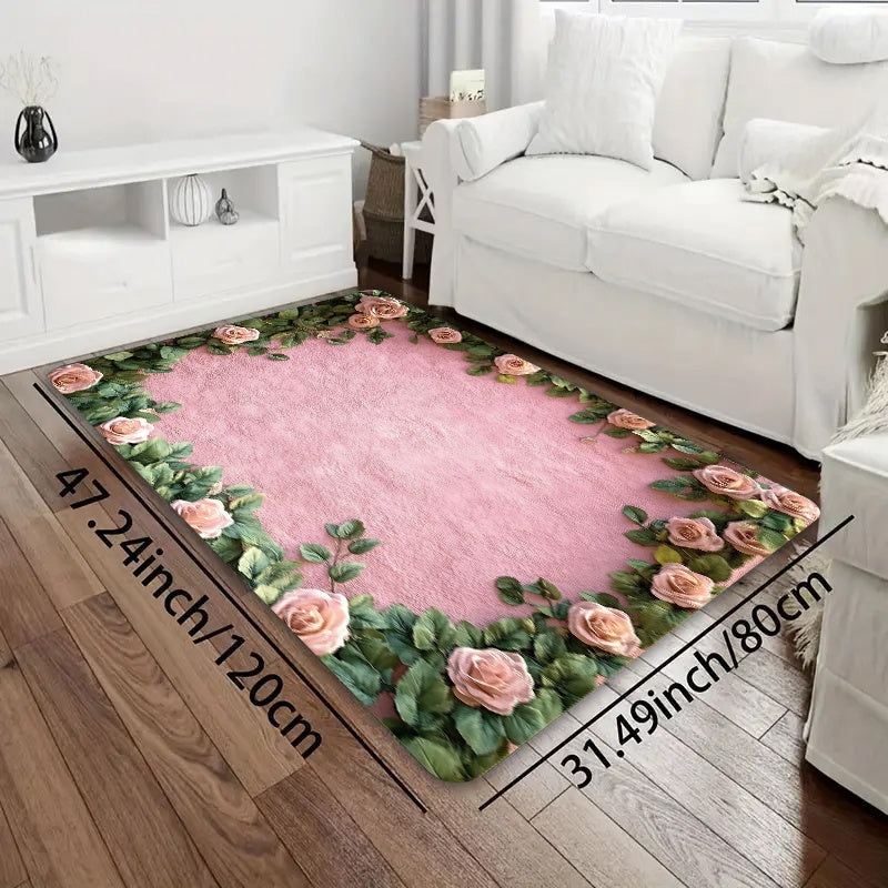 Polyester Doormat Non-Slip Floral Design 8mm Thick Indoor Entrance Mat