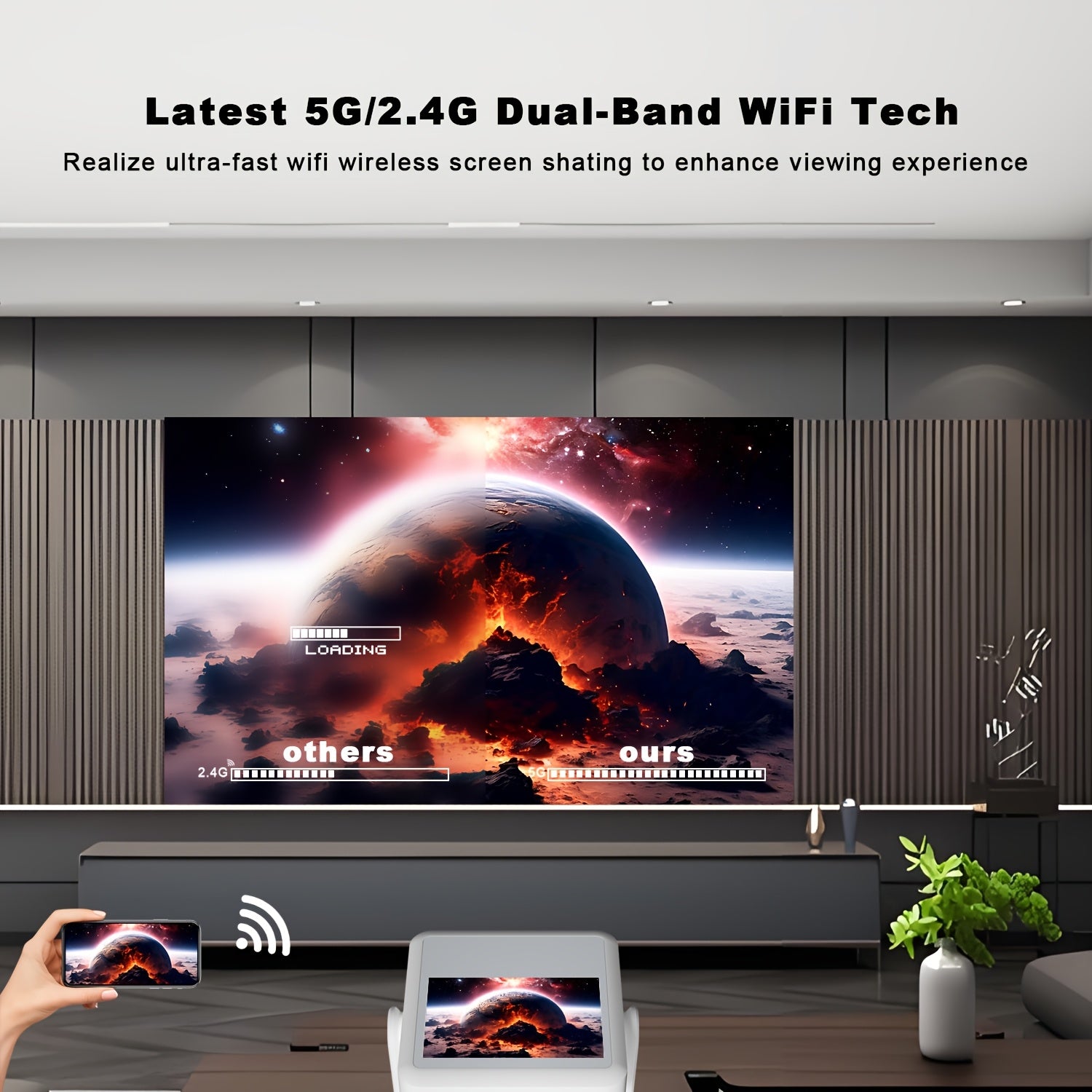 Proyector portátil de doble pantalla compatible con 1080P y 4K con Wi-Fi 6 para cine en casa