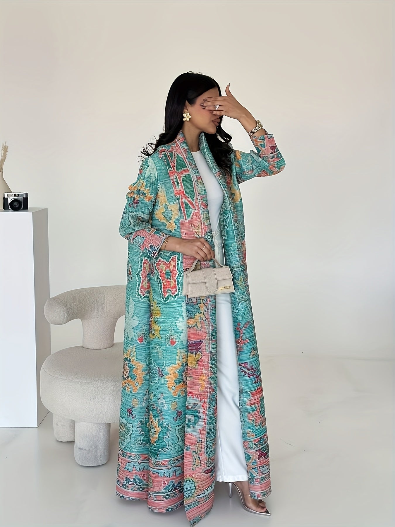 Plus Size Floral Print Kaftan Dress Rayon Polyester Long Sleeve Spring Summer Fall