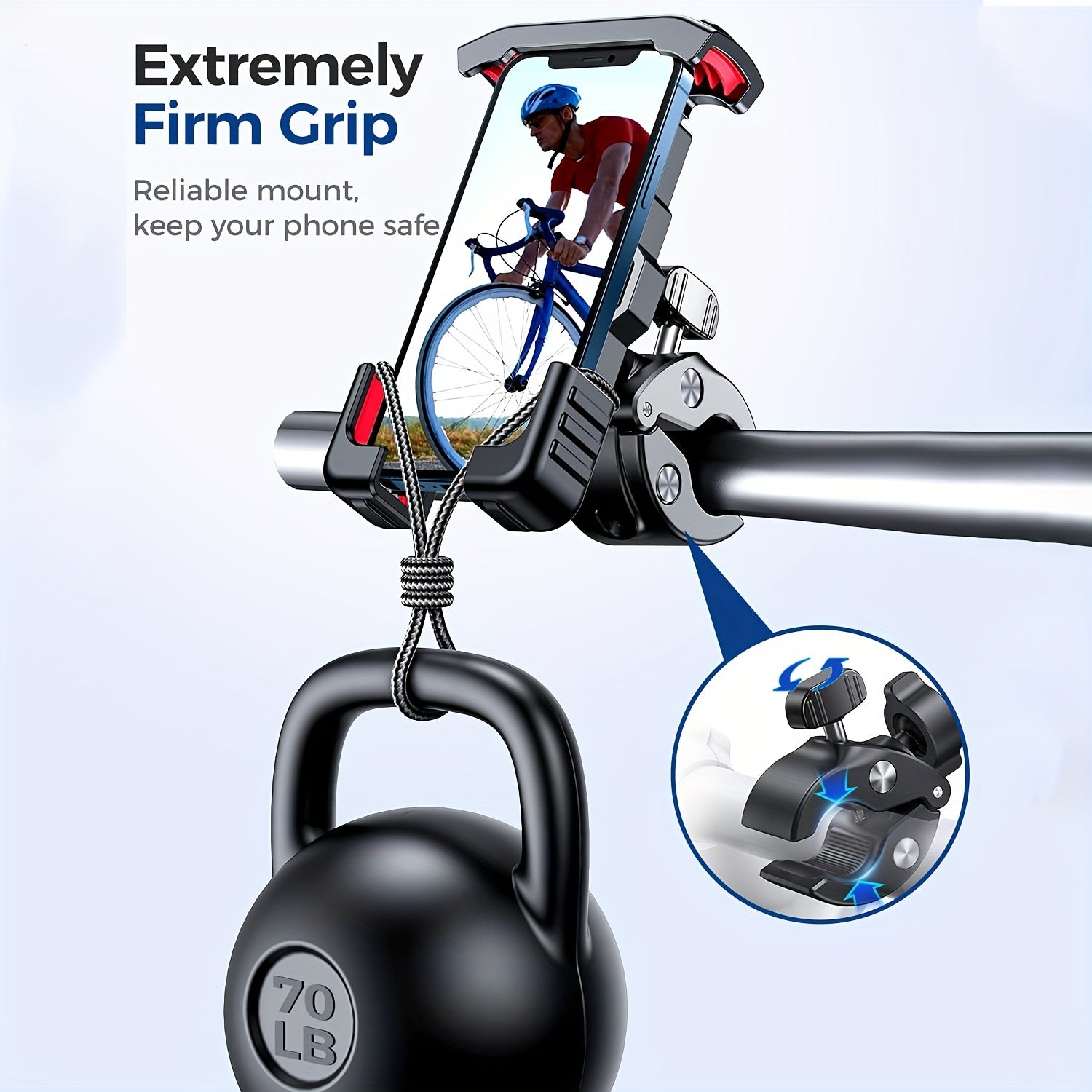 Universal ABS Motorcycle Phone Holder – Adjustable, Secure Grip, Red Accents