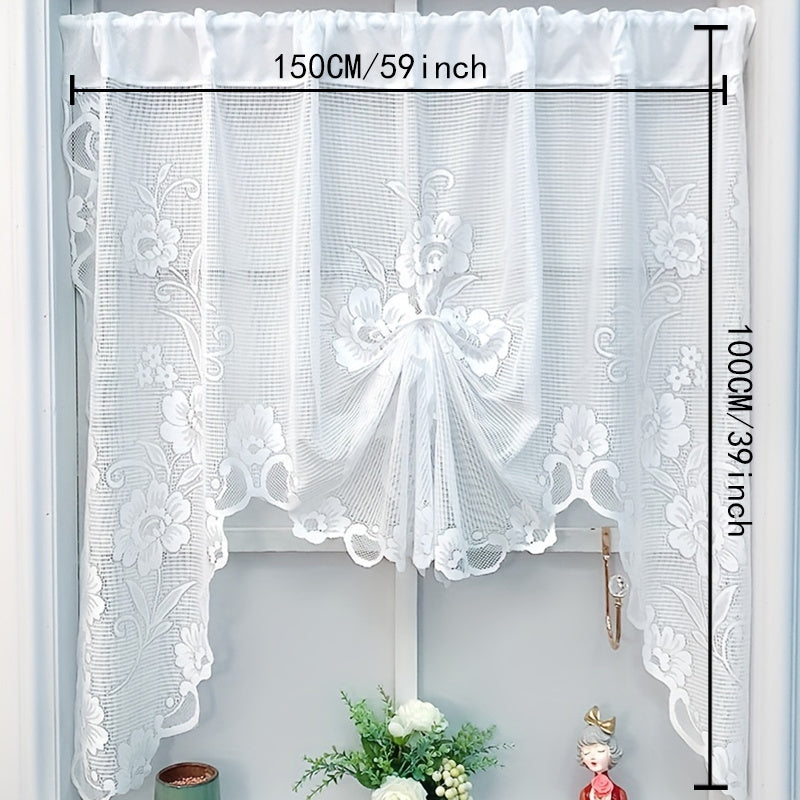 White Lace Flower Print Curtain for Bedroom Living Room Kitchen Study Rod Pocket Window Treatment