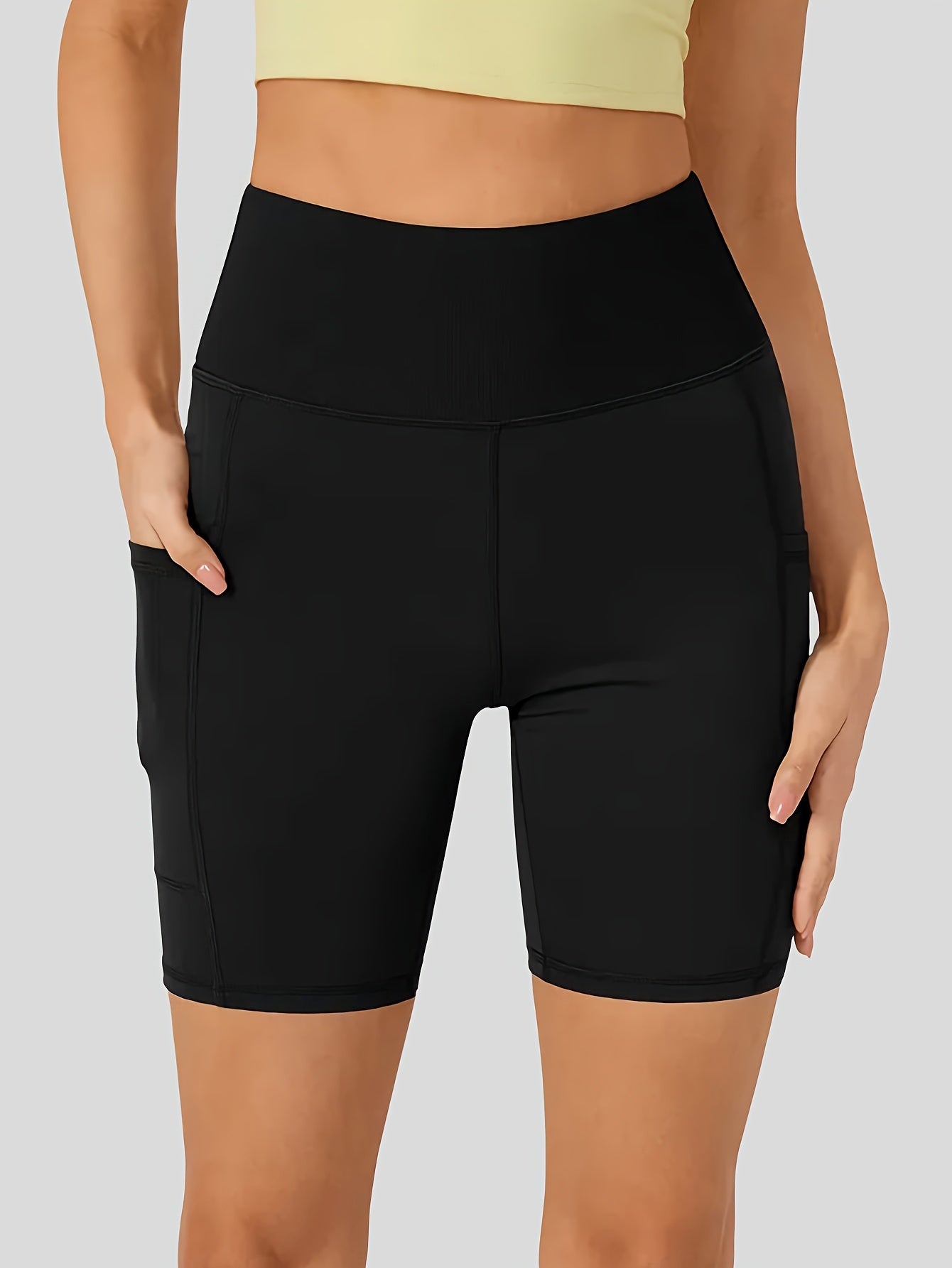 Women's High-Waist Cycling Shorts with Side Pockets Breathable Stretch Fitness Outdoor