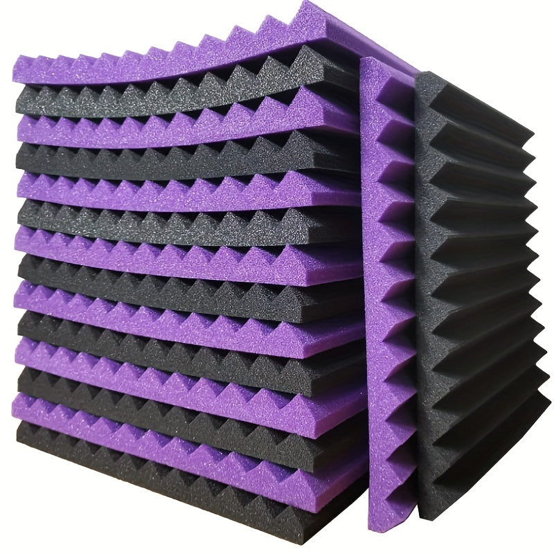 Paquete de 50 paneles de espuma acústica, cuñas insonorizantes, negro y púrpura, absorción de sonido en estudio