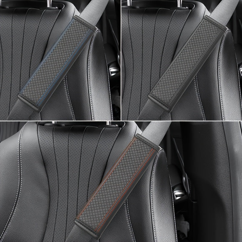 Universal PU Leather Car Seat Belt Cover Checkered Pattern Comfort and Safety