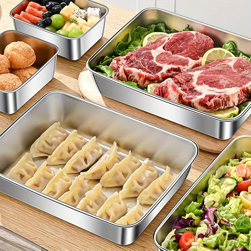 Set of 3 Stainless Steel Food Storage Containers Leak-Proof Microwave Freezer Safe Rectangular Kitchen Organizers