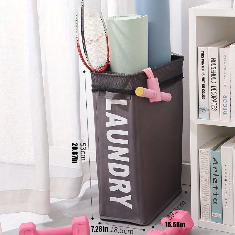 Cesta de ropa sucia delgada con malla a prueba de polvo y tela impermeable para almacenamiento de ropa